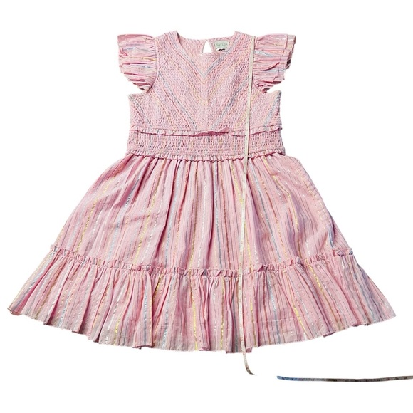 SAYLOR Blush Pink Tiered Zinnia Dress With Metallic Striped Threads Size Medium - Picture 10 of 13